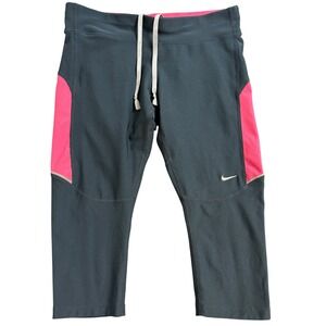 Nike Dri Fit Womens Gray Pink Athletic Capri Leggings Pants Size S
